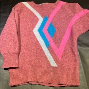 Vintage Geometric Patterned Pink Sweater 100% wool